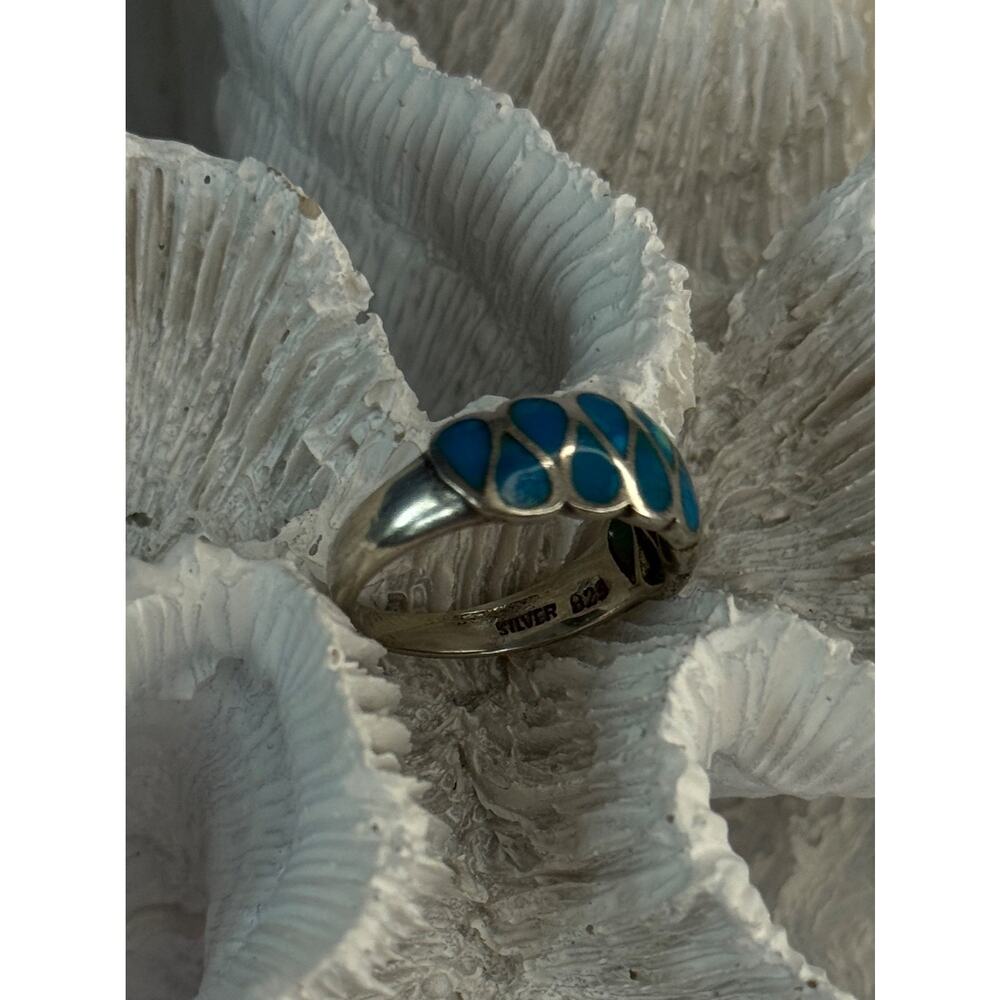 925 Sterling Silver Turquoise Ring Size 7 - Picture 7 of 10
